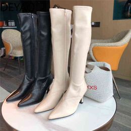 Autumn Winter Pointed Toe Women Long Boots Shoes Thin High Heel Zipper Knight Quality Ladies Slim Knee 220815