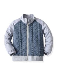 Toddler Boys Cable Textured Colorblock Zipper Jacket SHE