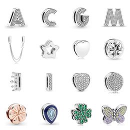 925 Sterling Silver Charms Alphabet Clip Stopper Charms Beads Beads Original Fit Bracelet Jewellery Making DIY Gift