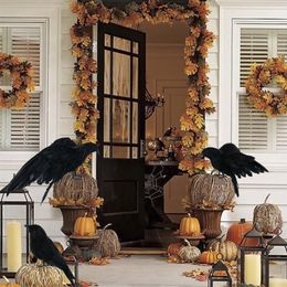 3 Pcs/set Halloween Realistic Handmade Crow Prop Black Feathered Crow Fly and Stand Crows Ravens Crow Decoration 200929