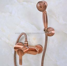 Bathroom Shower Sets Antique Red Copper Faucet Bath Mixer Tap With Hand Held Head Set Wall Mounted Kna290Bathroom