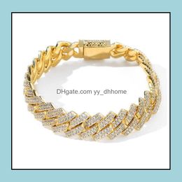 Link Chain Bracelets Jewellery Hip Hop Bling Iced Out Mens Rapper Bracelet Fl Zircon Pave Gold Colour Miami Cuban Link For Men Drop Delivery 2