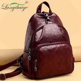 New Fashion Women Leather Backpack Ladies Backpack School Bags Backpacks For Teen Girls High Capacity Travel Backpacks J220620