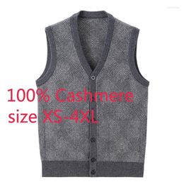 Men's Vests Fashion High Quality Pure Cashmere Men Vest Sleeveless Knitted Cardigan Thickened V-neck Casual Sweater Plus Size XS-3XL 4XL Kar