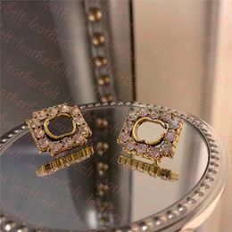 Shiny Diamond Earring Chic Square Ear Stud Designer Double Letter Eardrop Women Party Jewelry With Box