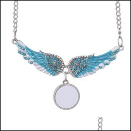 Party Favour Event Supplies Festive Home Garden Sublimation Necklace Blank Angel Wings Heat Tran Dhs6E