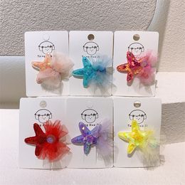 2022 New Korean Sweet Girl Princess Mesh Bow Duckbill Clip Children's Cute Sequined Starfish Star Hairpin Hair Accessories