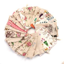 muslin cotton bags wholesale UK - 100pcs lot Multi Designs Cotton Bags 10x14cm Linen Drawstring Gift Bag Muslin Cosmetics Gifts Jewelry Packaging Bags & Pouches211J