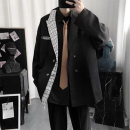 GODLIKEU Men Blazers Double Breasted Fashion Patchwork Designer Harajuku Streetwear Vintage Suits 220816