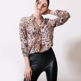 Women's Blouses & Shirts Snake Print Top Woman V Neck Blouse Spring Summer 2022 Long Sleeve Chiffon Shirt Loose Fashion Ropa De Mujer Elegan