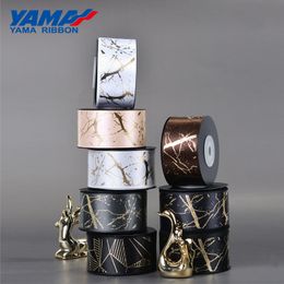 Ribbon 10yards/roll 38 mm Gold Foil Printed Satin Ribbons DIY Crafts Gifts Packaging Fashion Wedding Decoration