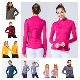 LU-018 2022 YOGA JACKA Women's Define Workout Sport Coat Fitness Jacket Sport Snabbt Dry ActiveWear Top Solid Zip Up Sweatshirt Sportwear