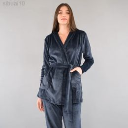 Hiloc Hoodies Velvet Nightwear Full Sleeves 2022 Pyjama Sets Double Pockets Knitted Home Suit For Women Set Woman 2 Piece Warm L220803