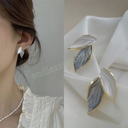 Korean Metal Trendy Fresh Lovely Sweet Grey Leaf Stud Earrings For Women Fashion Jewellery