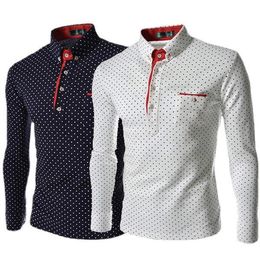 Men's Polos Fashion Men Solid Color Polka Dot Print Buttons Up Cotton Pullover Slim Shirt S 2022Men's Men'sMen's