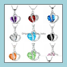 Pendant Necklaces Pendants Jewellery Women Fashion Heart Crystal Rhinestone Sier Chain Necklace 10 Colour Length 17.7" Inch For Girls Gift Dr