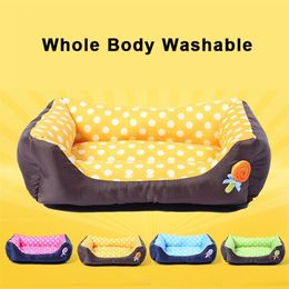 New Dog Bed All Seasons Small Medium Size Pet Dog Bed House Sofa Kennel Soft Dots Fleece Pet Dog Cat Warm Bed S M L 210224