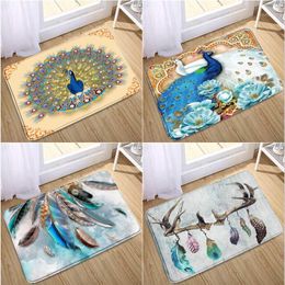 Bath Mats Peacocks Feather Printed Mat Doormat Animal Bird Non-Slip Carpet Rug Bathroom Home Decor Kitchen Bedroom Floor Entrance