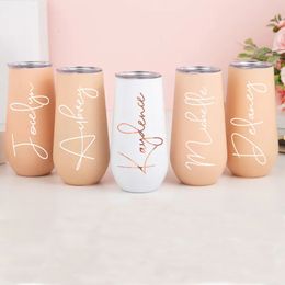 6oz Champagne Tumbler Mugs Insulated Stemless Flutes Bridesmaid Tumblers with Lid Stainless Steel Wine Tumbler Gift