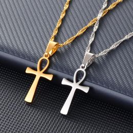 Pendant Necklaces Anniyo Small Cross Ankh Necklace Woman Girls Gold Color/Silver Colour African Charm Jewellery Egypt Nile Key Chain #165821