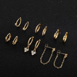 Hoop & Huggie Round Circle Tiny Hoops Trendy Gold Plated Twist Chain Earring For Women Charm Clear CZ Stacked Cartilage EarringsHoop