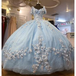 New Sky Blue Quinceanera Dress Beading Appliques Princess Ball Gown Sweet 16 Dresses Birthday Party Prom Gowns Vestidos De 15 Anos