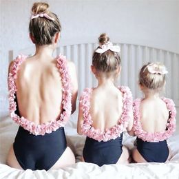 Summer Family Matching Mother Swimsuit Daughter Women Kid Baby Girl Petal Bikini Swimwear Bathing Suit Beach 220425