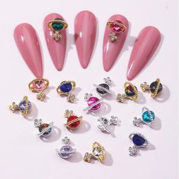10Pcs 3D Alloy Planet Nail Art Decorations Entry Lux Zircon Starry Star Nail Sequins Diamond Decals