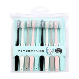 10pcs Macaron Toothbrush Clean Adult Bamboo Charcoal Soft Teeth Deep Cleaning Portable Travel Dental Oral Care 220513