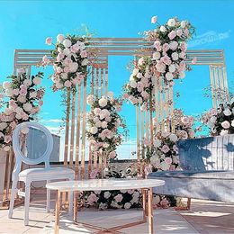 decoration Gold plated Wrought Iron Frame Artificial Flower Metal Wedding Props Backdrops weddings pedestal balloons decoration for event decor imake055