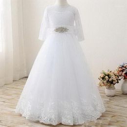 Girl's Dresses White Tulle Lace Flower Girl Dress For Wedding Girls Pageant Gowns With Big Bow Custom Made First Communion