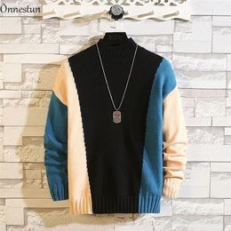 Onnestun Turtleneck Sweater Men Clothing Winter Plus Size Sweater Men Patchwork Elasticity Pullover Sweater Men 201126