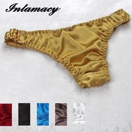 100% Silk Simple Sexy Thong T Low Waist Pants Breathable Silk Underwear 201112