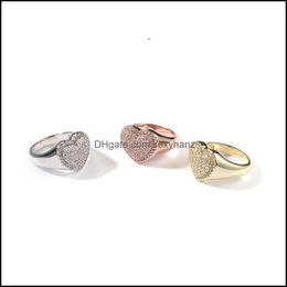 Band Rings Jewellery Hip Hop With Side Stones Iced Out Zircon Heart Shape Ring Gold Sier Plated Mens Bling Gift Drop Delivery 2021 Dy9Mw