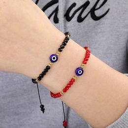 20pcs/lot Braided Evil Blue Eye Charm Bracelet Handmade Jewellery Colourful Crystal Beads Bracelets For Women Girl