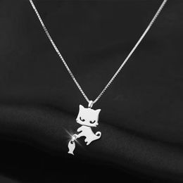 silver kitten necklace women's temperament sweet cat fishing pendant necklace collarbone chain party birthday gift cat necklaces