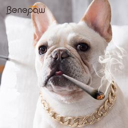 Benepaw Fashion Strong Metal Dog Collar Chain Heavy Duty Training Pitbull Pet Collar Necklace For Small Medium Large Dogs 201030