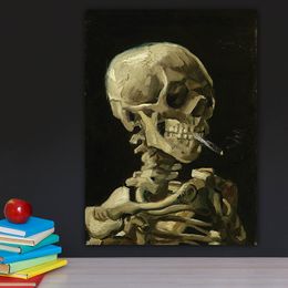 Skull with Cigarette, 1885 Van Skeleton Wall Paintings Print On Canvas Wall Art Prints Art Pictures For Living Room No Frame