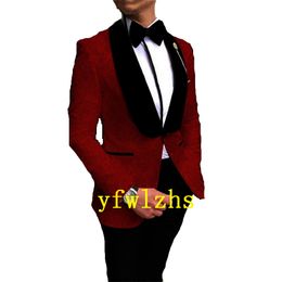 Handsome Embossing Groomsmen Shawl Lapel Groom Tuxedos Man's Suits Wedding/Prom/Dinner Man Blazer Jacket Pants Tie K723
