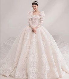 2022 vintage Ball Gown Wedding Dresses Romantic Sequins Tulle Vestido de Noiva Sexy Open Back Wedding Bridal Gowns Robe de Mariee