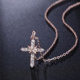 Pendant Necklaces Cross Cubic Zirconia Pave Party & Pendants For Women Rose Gold Color Wedding Jewelry DWN451MPendant