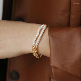 Link Chain Peri'sbox Mix 2 Layered Natural Freshwater Pearl Bracelet Wide Watch Strap Chunky Bracelets For Women Luxury Jewellery Trum22