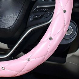 Steering Wheel Covers Universal 38cm/15Inch PU Leather Bling Rhinestone Pink Car Cover Interior Accessories Steering-Cover Car-StylingSteeri