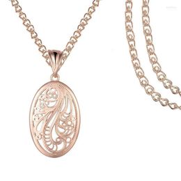 Pendant Necklaces Women Girls 585 Rose Gold Colour Oval Round Weaving Patterend Flowers Necklace ChainsPendant Godl22