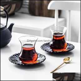 Cups Saucers Pasabahce Turkey Cup Saucer Sets Water Drop Cafe Bohea Teacup Espresso Coffee Tray Kit Heat-Resistant Glass T Delivery 2021 D