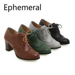 Ladies High Heel Boots Laceup Cut Out Breathable Low Top Shoes Round Toe Pumps Retro Mujer Zapatos Brown Green Black Grey 43 41 201103