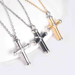 Stainless Steel Classic Cross Cremation Ashes Urn Necklace Keepsake Jewellery Ashes Memorial Pendant 20"Chain Y220523