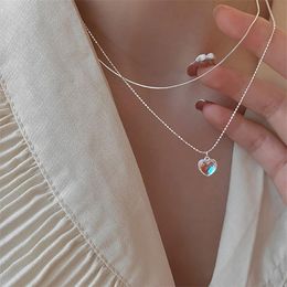 Pendant Necklaces VSnow Minimalist Bling Double-Layer Love Heart Necklace For Women Opals Round Chain Metallic JewelleryPendant