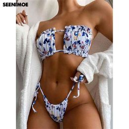 SEENIMOE New Sexy Bandeau Polka Dot Bikini Swimsuit Female Swimwear Women Two pieces Bikini set Pleated Bather Bathing Suit 210319