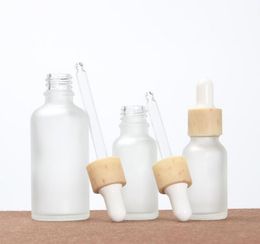 Dropper Bottle 50ml Empty Refillable Bottles Vial Cosmetic Container Frosted Glass Jar with Imitated Bamboo Cap